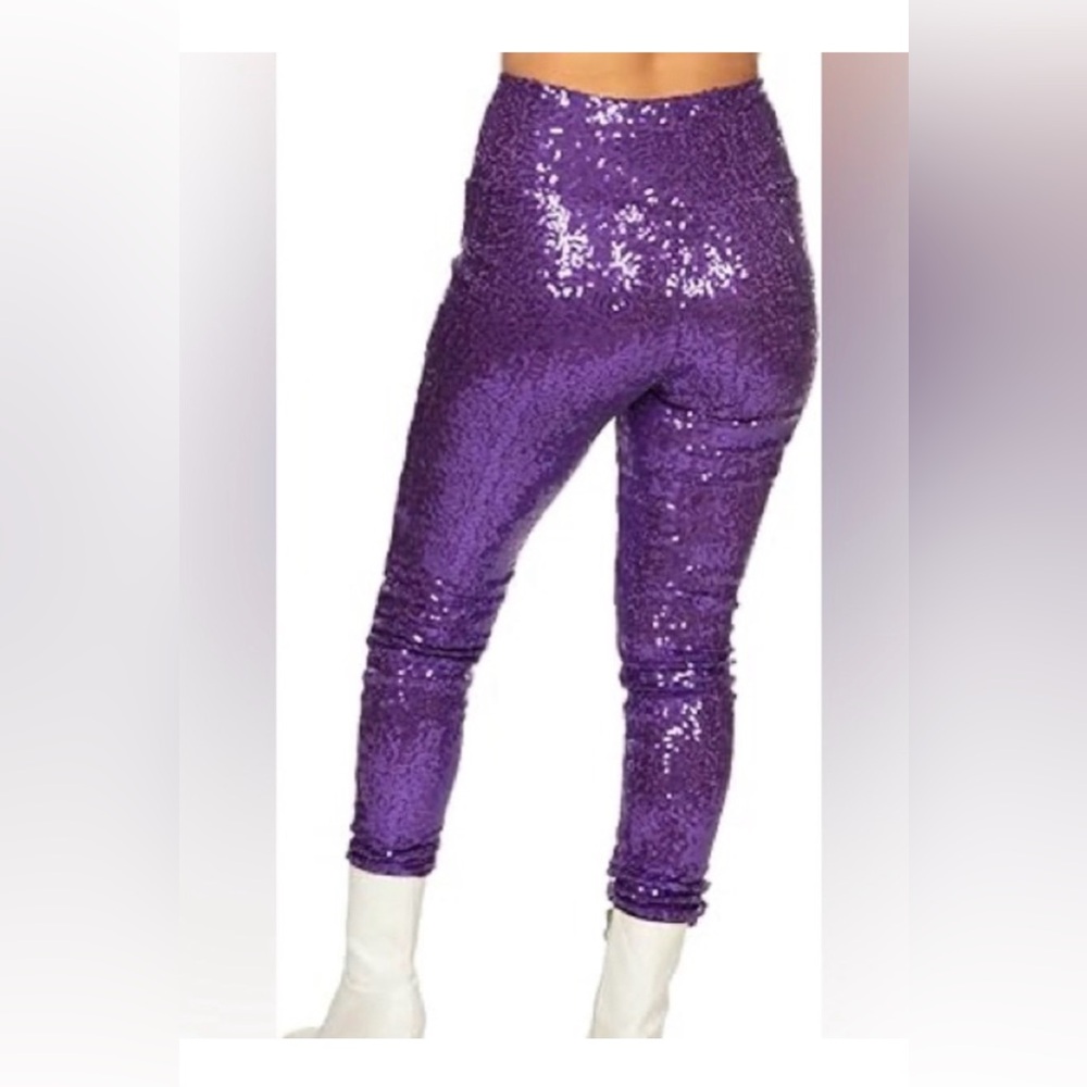 NWT Tipsy Elves Purple Sequin High Waisted Women's Leggings Pants - Picture 3 of 7